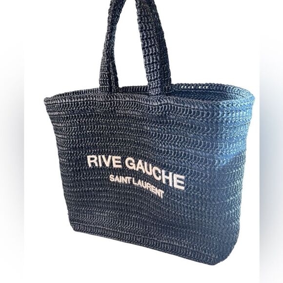 NWT YSL Rive Gauche Embroidered Rafia Tote Bag - Picture 3 of 10